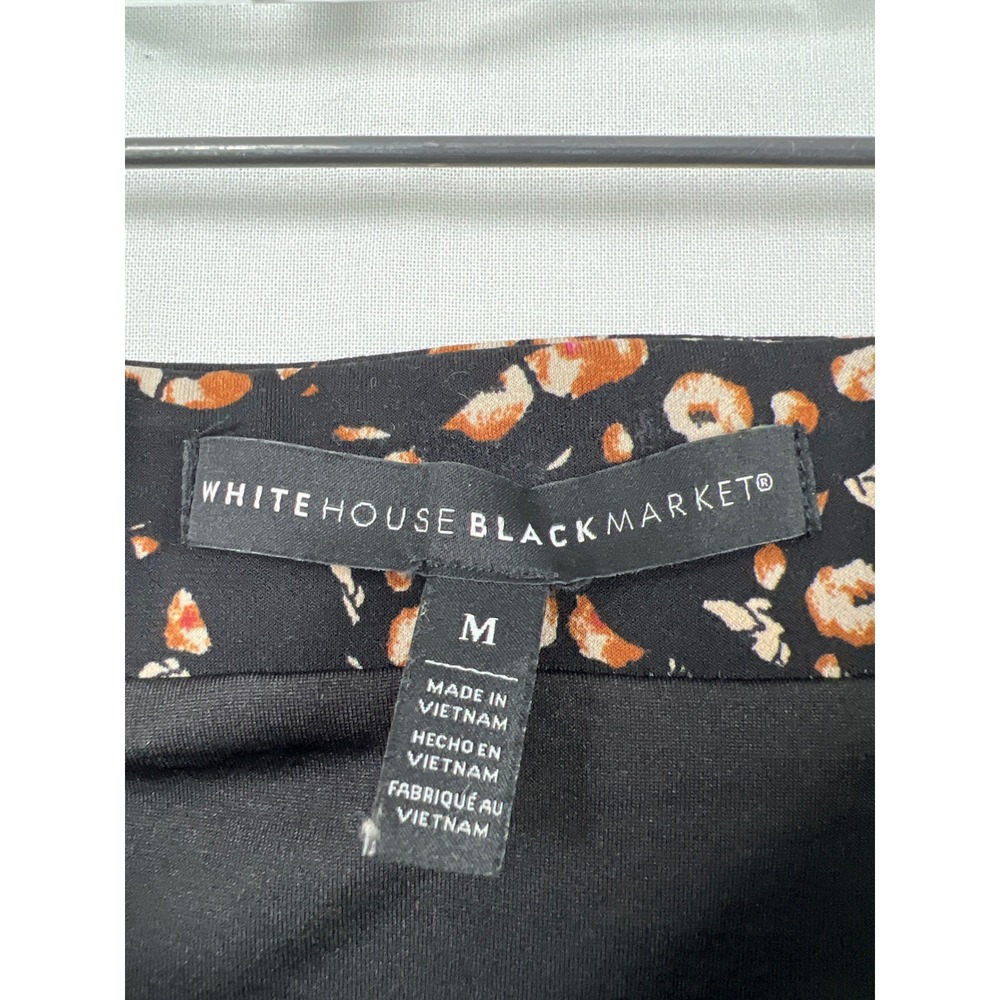 White House Black Market Midi Skirt Womens Size M Black Floral Ruched Front Slit - Picture 2 of 8